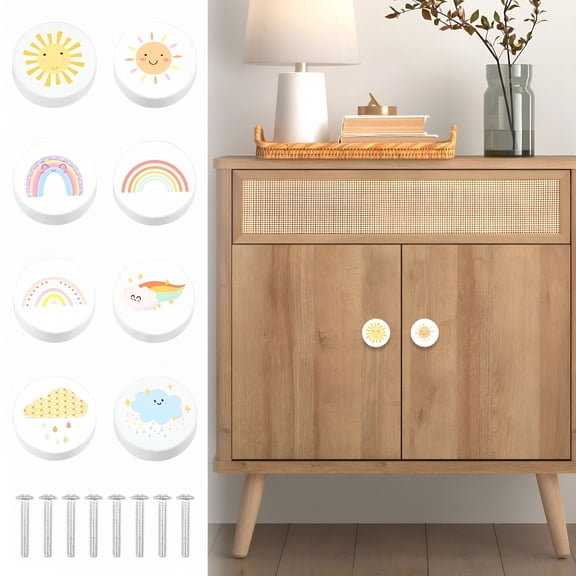 LAMIRO Wooden Rainbow Cabinet Knobs Decorative Wood Dresser Knobs with Screws Nursery Dresser Knobs for Kids Girls Boys Furniture Knobs Nursery Drawer Handles for Decor (8 Set)