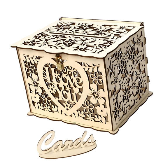 LAMIRO Wooden Wedding Card Box with Lock Gift Card Box for Wedding Reception DIY Rustic Envelope Box for Wedding Party Birthday Graduation Decorations