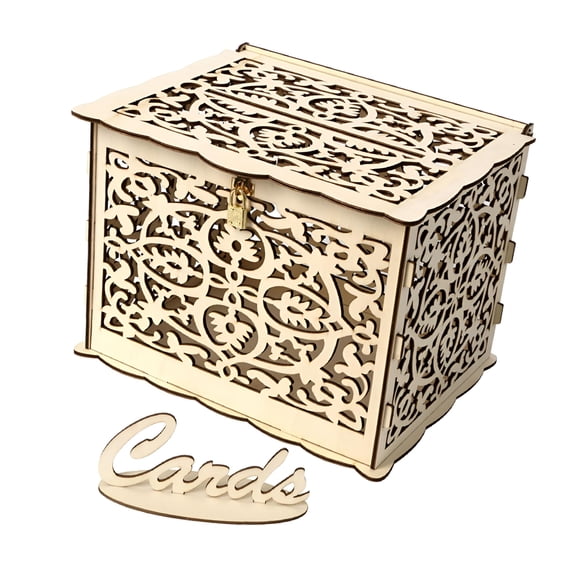 LAMIRO Wooden Wedding Card Box with Lock Gift Card Box for Wedding Reception DIY Rustic Envelope Box for Wedding Party Birthday Graduation Decorations