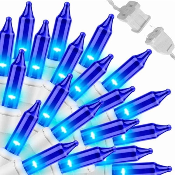 LAMPHOME 100 Count Blue Incandescent Christmas Lights, White Wire, 120V Plug-In, for Indoor & Outdoor Holiday Decor