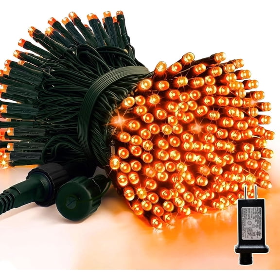 LAMPHOME 100 LED Halloween Orange String Lights - Brown Wire, Multi-Function, 30V Plug-In, for Spooky & Fall Decor