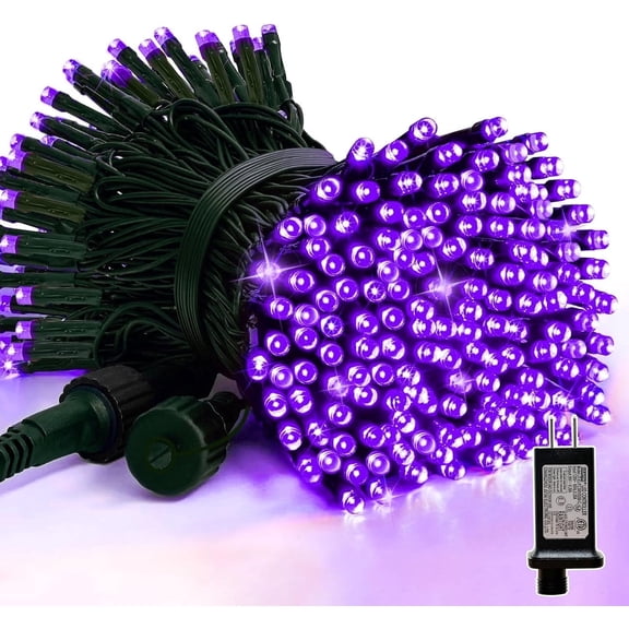 LAMPHOME 100 LED Halloween Purple String Lights - Brown Wire, Multi-Function, 30V Plug-In, for Spooky & Fall Decor