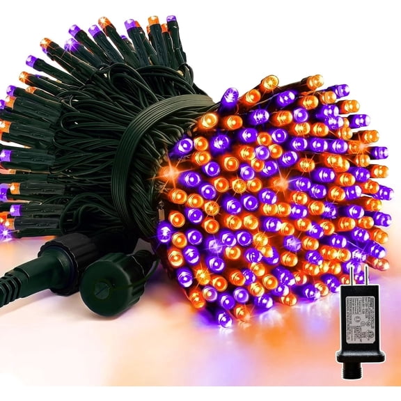 LAMPHOME 100 LED Halloween String Lights - Purple & Orange, Brown Wire, Multi-Function, 30V Plug-In, for Spooky & Rustic Fall Decor