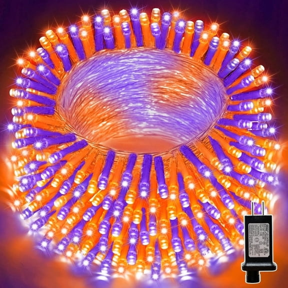 LAMPHOME 100 LED Halloween String Lights - Purple & Orange, Clear Wire, Multi-Function, 30V Plug-In, for Spooky & Fall Decor