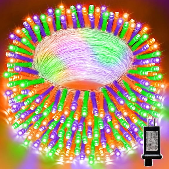 LAMPHOME 100 LED Halloween String Lights - Purple, Orange & Green, Clear Wire, Multi-Function, 30V Plug-In, for Spooky & Fall Decor