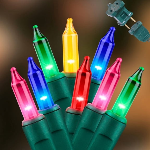 LAMPHOME 100 Multicolor Christmas Tree Lights, 20Ft Green Wire Twinkle String Lights with End Connectors, Perfect for Mardi Gras, Indoor Outdoor Holiday Decor