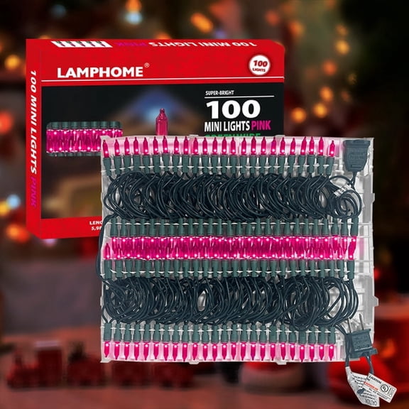 LAMPHOME 100 Pink Mini String Lights with Tray, White Wire, UL Certified  Perfect for Valentines Day, holiday parties, gardens, patios and wedding decor.