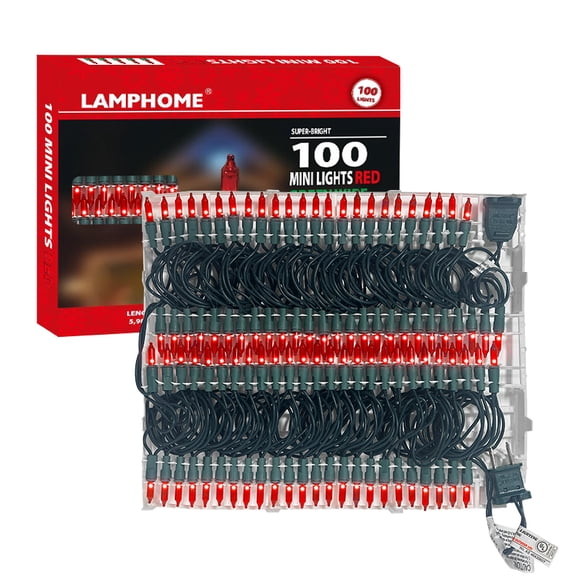 LAMPHOME 100 Red Mini String Lights Set with Tray, White WireUL Certified - ldeal for Christmas Tree, Holiday Party, Garden, Patio & Wedding Decor