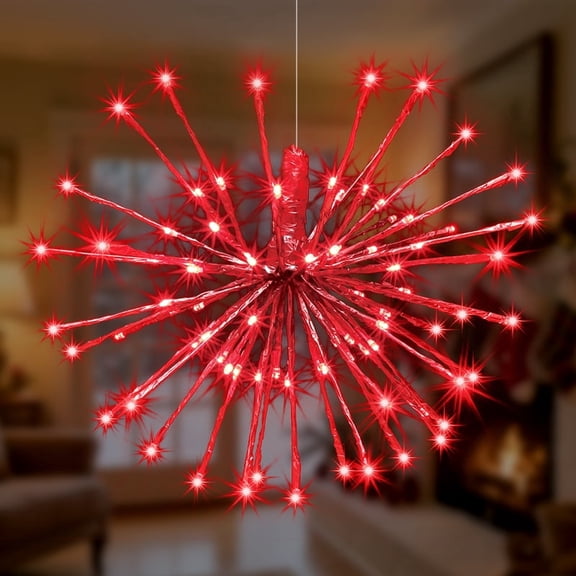 LAMPHOME 15 Inch 60 LED 3D Starlight Burst Lights with 11 Lighting Modes Red Color