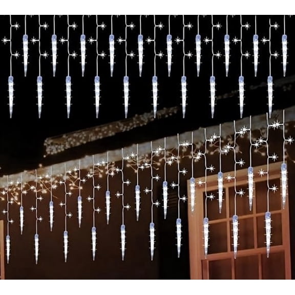 LAMPHOME 150 LED Icicle Christmas Lights, 112 Inch Connectable Curtain Fairy Lights with 20 Drops, 11 Modes Plug-in String Lights, Crystal White for Christmas Decoration