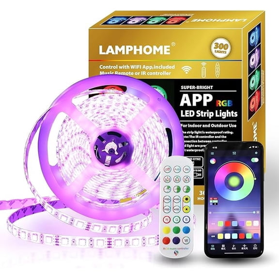 LAMPHOME 16.4ft 300LED Pink Strip Lights, Remote Control RGB LED Rope Lights, Valentines Day Indoor Romantic Wall Bedroom Decor