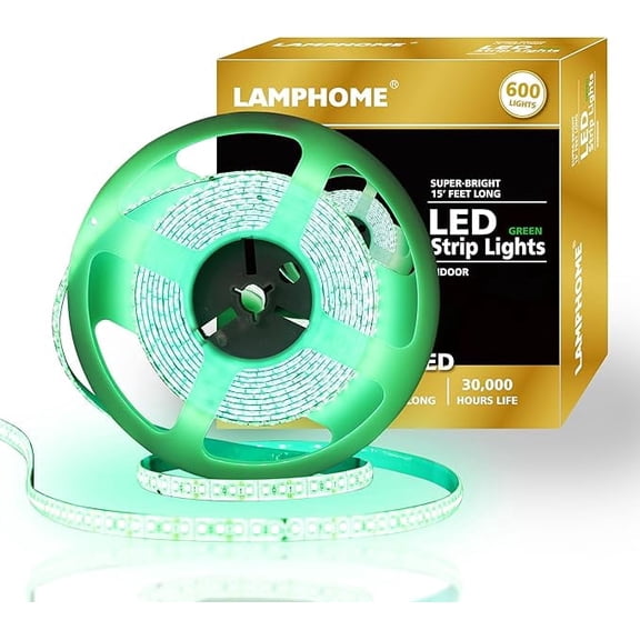 LAMPHOME 16.4ft 600LED Green Strip Lights, Remote Control RGB LED Lights, St. Patricks Day Indoor Home Wall Decor
