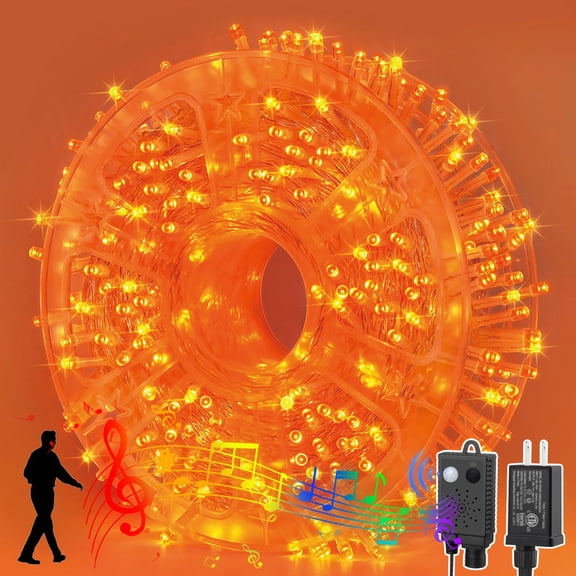 LAMPHOME 165ft 500 LED Orange String Lights, 16 Modes Waterproof Plug-in Lights with Halloween Music Function for Halloween and Holiday Decor