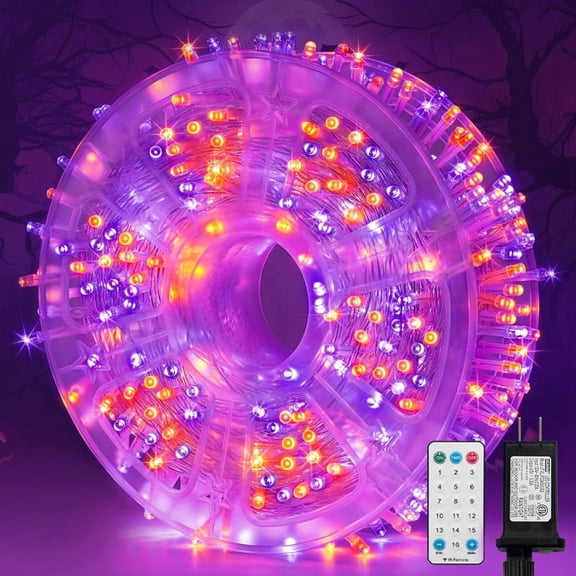 LAMPHOME 165ft 500 LED Purple & Orange String Lights, 16 Modes Waterproof Plug-in Lights for Halloween Decor