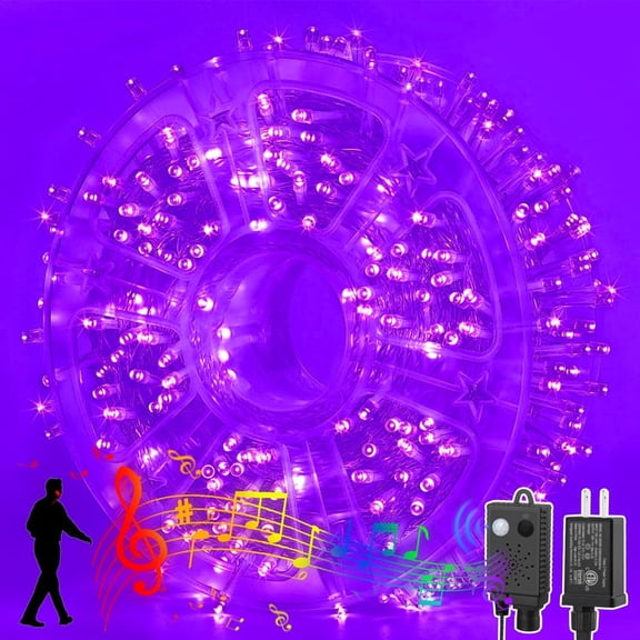 LAMPHOME 165ft 500 LED Purple String Lights, 16 Modes Waterproof Plug-in Lights with Halloween Music Function for Halloween and Holiday Decor