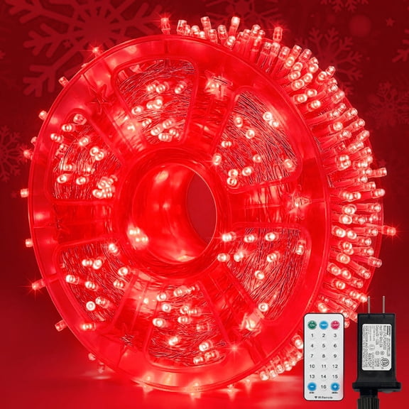 LAMPHOME 165ft 500 LED Red String Lights, 16 Modes Waterproof Plug-in Lights for Christmas and Holiday Decor