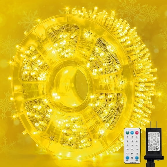 LAMPHOME 165ft 500 LED Yellow String Lights, 16 Modes Waterproof Plug-in Lights for Holiday Decor