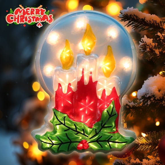 LAMPHOME 17"H x 12.5" W Christmas Candle Silhouette Light, 20 LEDs Single Sided Christmas Window Light Decor, Holiday Indoor & Covered Outdoor Display Ornament