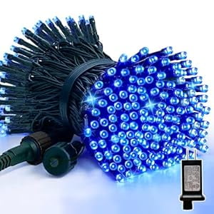 LAMPHOME 200 LED Blue String Lights - Green Grass Wire, Multi-Function, 30V Plug-In, for Nautical, Holiday & Year-Round Decor