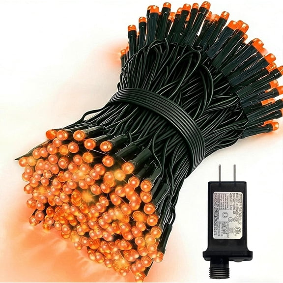 LAMPHOME 200 LED Halloween Orange String Lights - Green Grass Wire, Multi-Function, 30V Plug-In, for Spooky & Fall Decor