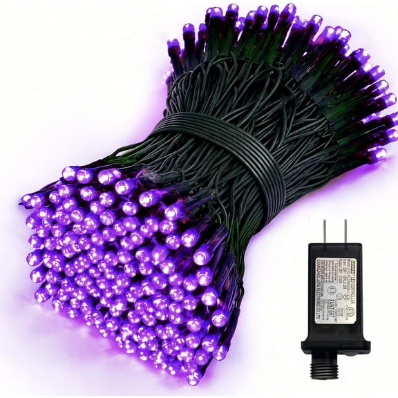 LAMPHOME 200 LED Halloween Purple String Lights - Green Grass Wire, Multi-Function, 30V Plug-In, for Spooky & Fall Decor