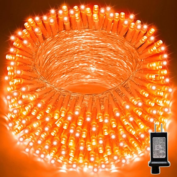 LAMPHOME 200 LED Orange String Lights - Clear Orange Wire, Multi-Function 8 Modes, 30V Plug-In, for Halloween & Fall Decor