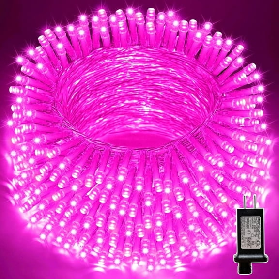 LAMPHOME 200 LED Pink String Lights - Clear Wire, Multi-Function 8 Modes, 30V Low-Voltage Plug-In, for Valentine's Day, Weddings & Party Decor