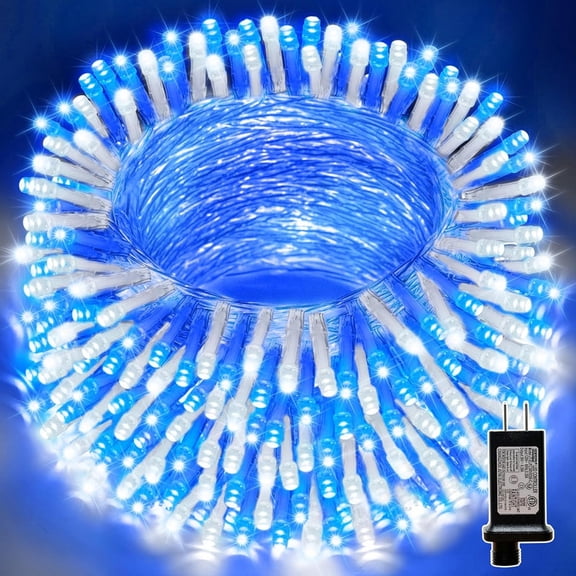 LAMPHOME 200 LED White & Blue String Lights - Clear Wire, Multi-Function, 30V Plug-In, for Nautical, Spring & Everyday Decor