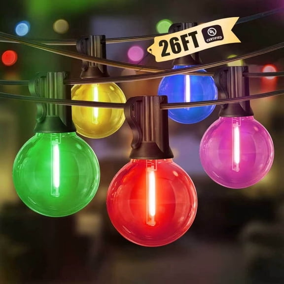 LAMPHOME 26FT Christmas LED String Lights, Multicolor 12+1 Shatterproof Edison Bulbs, Waterproof Connectable Dimmable Hanging Lights for Holiday Outdoor Decor