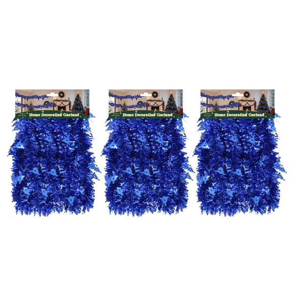 LAMPHOME 3 Pack 10ft Blue Tinsel Garland, 3.5in (9cm) Wide Glitter Metallic Twist Garland, Indoor Outdoor Decor for Christmas, Wedding, Party Home