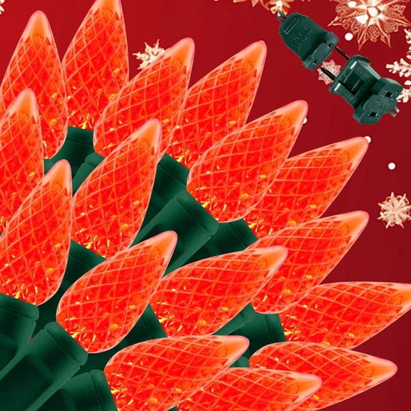 LAMPHOME 30 LED C6 Diamond Faceted String Lights, Green Wire, Red White Lights for Indoor Outdoor Holiday Decoration