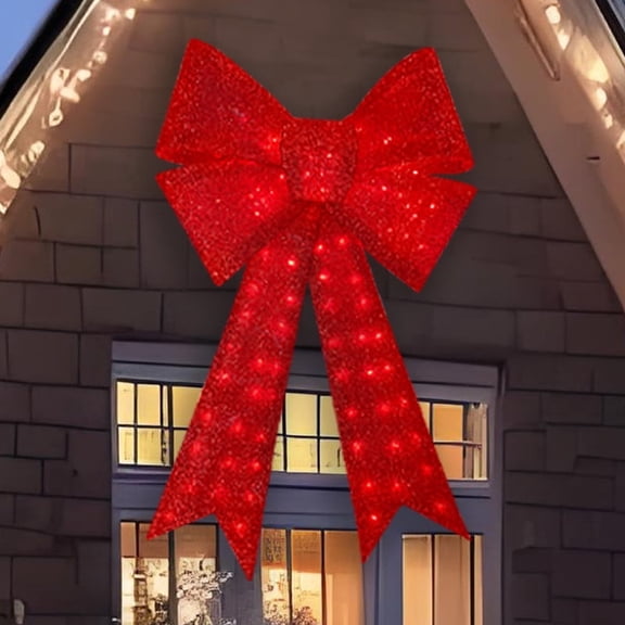 LAMPHOME 32 Inch Pre-Lit Glitter Red Christmas Bow with 72 LEDs, Large Ornament as Tree Topper & Wreath Accent, Indoor & Outdoor Holiday Party Decoration