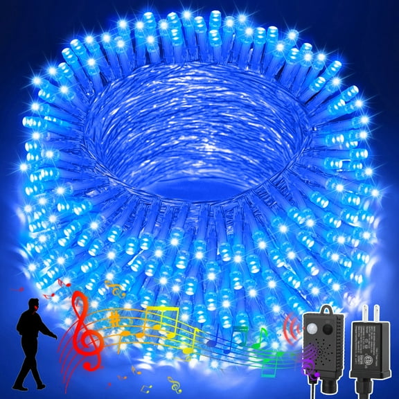 LAMPHOME 33ft Music Christmas Mini Lights,100 LED Fairy Starry String Light Plug in for Indoor Outdoor Xmas Tree Wedding Party Decoration (Blue)