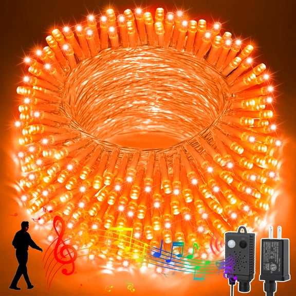 LAMPHOME 33ft Music Christmas Mini Lights,100 LED Fairy Starry String Light Plug in for Indoor Outdoor Xmas Tree Wedding Party Decoration (Orange)