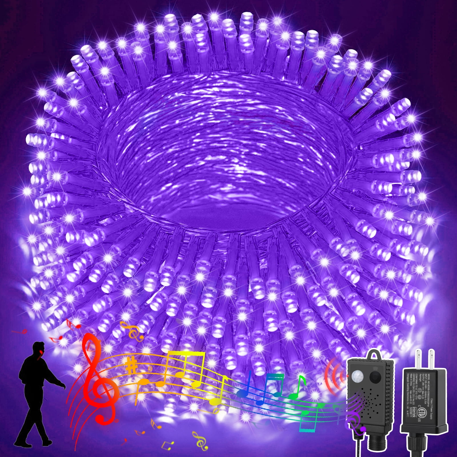 LAMPHOME 33ft Music Christmas Mini Lights,100 LED Fairy Starry String Light Plug in for Indoor Outdoor Xmas Tree Wedding Party Decoration (Purple)
