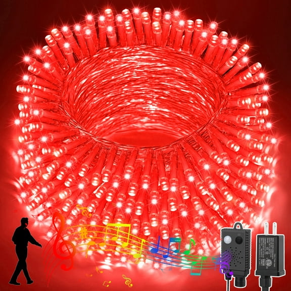 LAMPHOME 33ft Music Christmas Mini Lights,100 LED Fairy Starry String Light Plug in for Indoor Outdoor Xmas Tree Wedding Party Decoration (Red)
