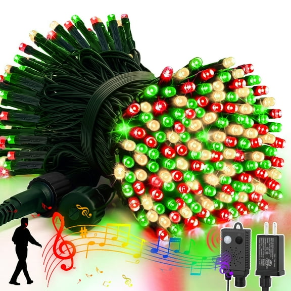 LAMPHOME 33ft Music Christmas Mini Lights (Copper Wire),100 LED Fairy Starry String Light Plug in for Indoor Outdoor Xmas Tree Wedding Party Decoration (Five Colors: Red/Green/Pink/Blue/Yellow)