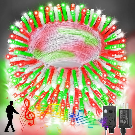 LAMPHOME 33ft Music Christmas Mini Lights (Copper Wire),100 LED Fairy Starry String Light Plug in for Indoor Outdoor Xmas Tree Wedding Party Decoration (Red+Green+Pink+Ice Blue+Yellow)