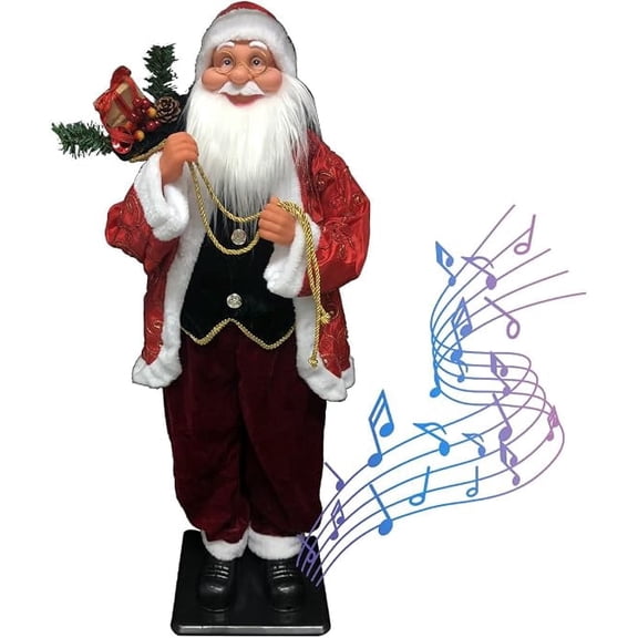 LAMPHOME 36 Inch Musical Santa Claus Christmas Figurine, Dressed in Red and Black Outfit