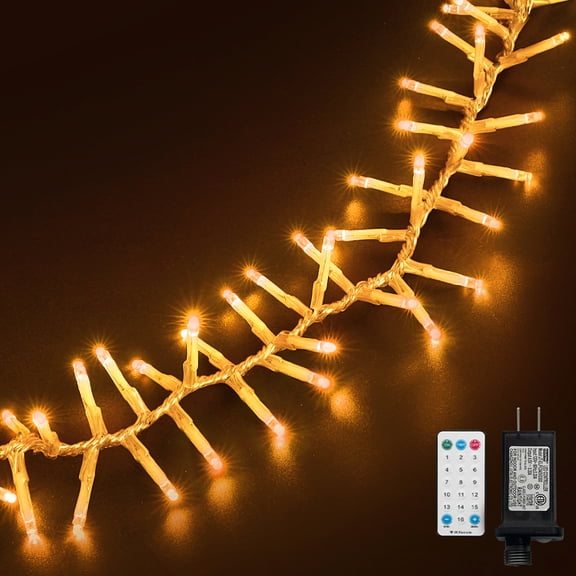 LAMPHOME 36FT 500LED Christmas Cluster String Lights - 16 Versatile Modes Clear Wire Decor, Indoor/Outdoor Safe for Xmas Tree, Home, Wedding, Party, Bedroom(Orange)