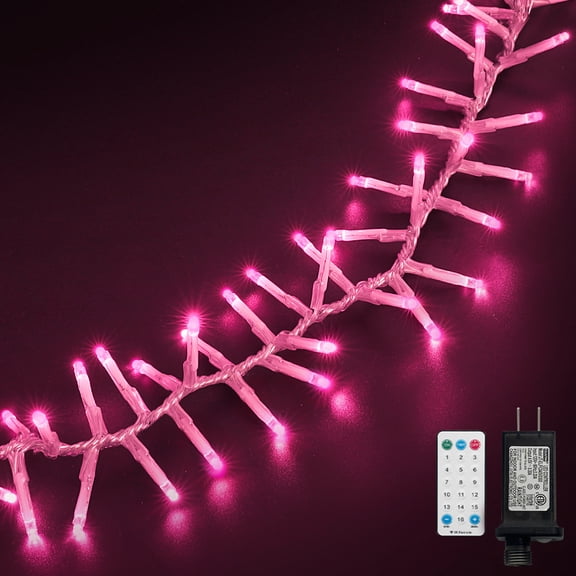 LAMPHOME 36FT 500LED Christmas Cluster String Lights - 16 Versatile Modes Clear Wire Decor, Indoor/Outdoor Safe for Xmas Tree, Home, Wedding, Party, Bedroom(Pink)
