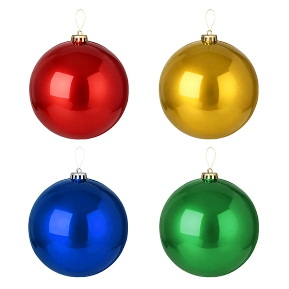 LAMPHOME 4PK 8" (200MM) Shatterproof Christmas Ball Ornaments, 1 Red + 1 Gold + 1 Green + 1 Blue Festive Decor