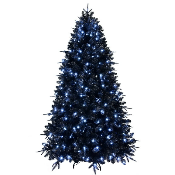 LAMPHOME 4ft PE/PVC Mixed Black Artificial Pre-lit Christmas Tree with 666 Lush Branch Tips, 150 White LED Lights, 3-Part Hinged Quick-Assembly Design, Metal Stand Xmas Tree for Holiday Dcor