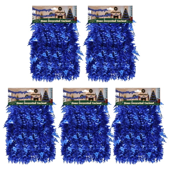 LAMPHOME 5 Pack 10ft Blue Tinsel Garland, 3.5in (9cm) Wide Glitter Metallic Twist Garland, Indoor Outdoor Decor for Christmas, Wedding, Party Home