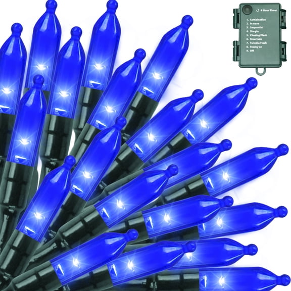 LAMPHOME 50 LED Blue Christmas String Lights 16FT, Battery Operated Mini Fairy Lights with 9 Modes & 6H Timer, Indoor Outdoor Decor for Holiday, Patio, Garden, Party & Christmas Day
