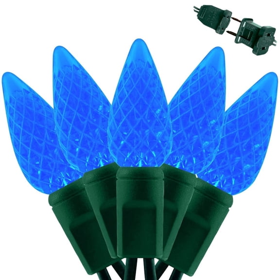 LAMPHOME 50 LED C6 Diamond Faceted String Lights, Green Wire, Blue Lights for Indoor Outdoor Holiday Decoration
