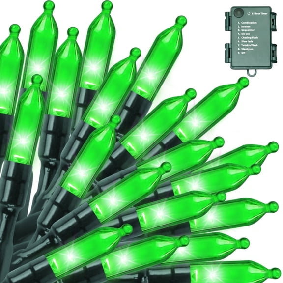 LAMPHOME 50 LED Green St. Patricks Day String Lights 16FT, Battery Operated Mini Fairy Lights with 9 Modes & 6H Timer, Indoor Outdoor Decor for Holiday, Patio, Garden, Party & St. Patricks Day