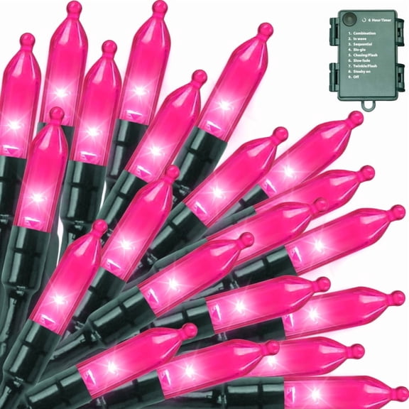 LAMPHOME 50 LED Pink Valentine String Lights 16FT, Battery Operated Mini Fairy Lights with 9 Modes & 6H Timer, Indoor Outdoor Decor for Christmas, Patio, Garden, Party & Valentines Day