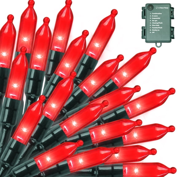 LAMPHOME 50 LED Red Valentine String Lights 16FT, Battery Operated Mini Fairy Lights with 9 Modes & 6H Timer, Indoor Outdoor Decor for Christmas, Patio, Garden, Party & Valentines Day
