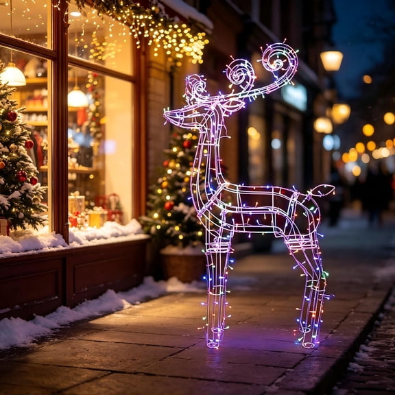 LAMPHOME 59 Inch Lighted Reindeer Buck Christmas Yard Decoration, LED Lighted Standing Deer, Warm White & Multicolor Options, Indoor & Outdoor Patio Dcor